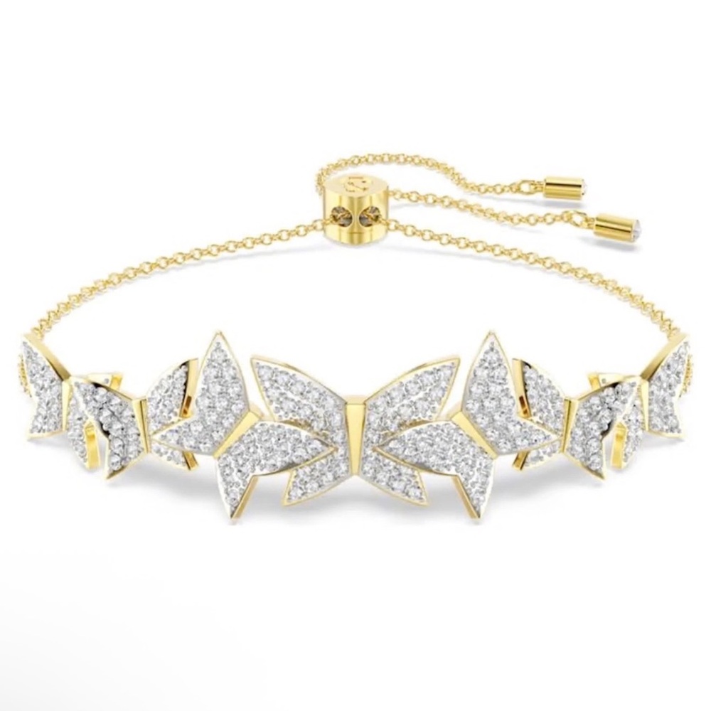 Swarovski Gold and Clear Crystal Leaf Motif Adjustable Bracelet
